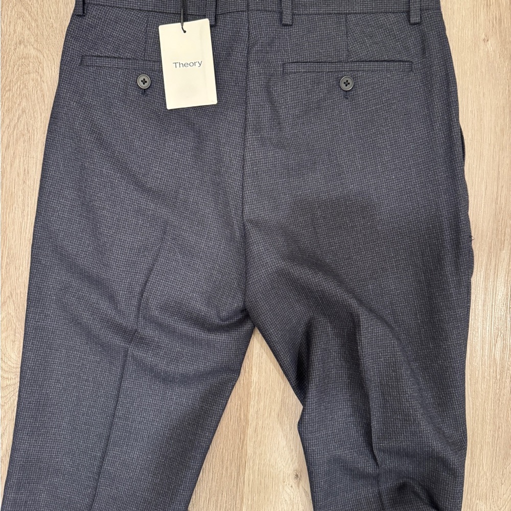 Theory Men's Merino Blend Dress Pants - Navy Micro-Check - Picture 5 of 6